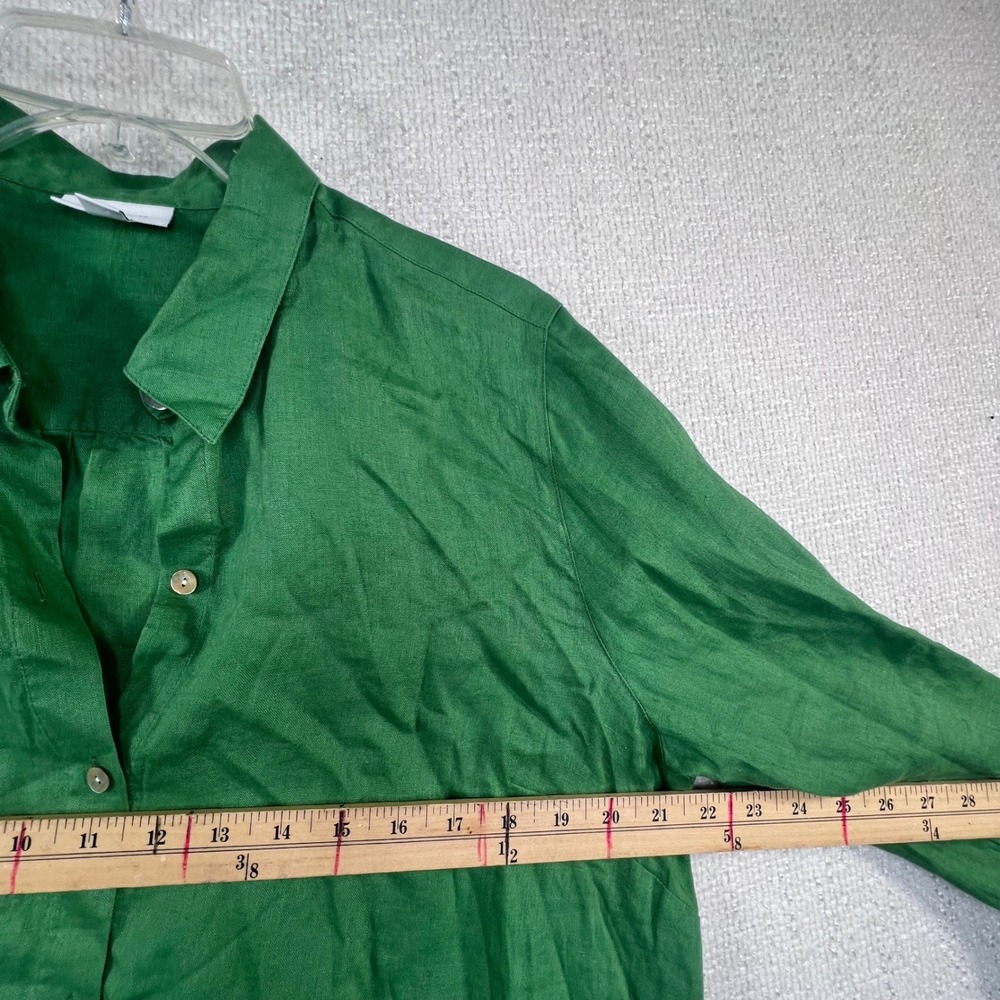 J. Jill Love Linen Green Button Front Roll Tab Sleeve Shirt Large 100% Linen - Picture 4 of 9
